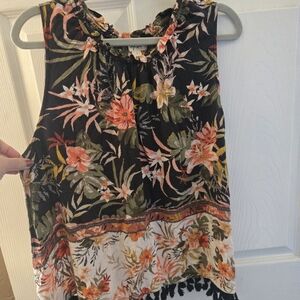 Floral Sleeveless Top with Tassel Hem